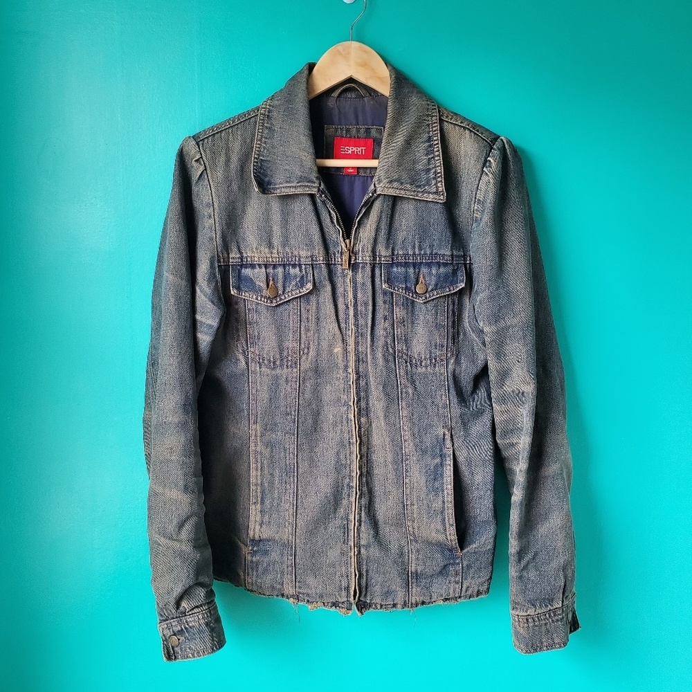 Esprit Men's Distressed Acid Wash Jean Jacket